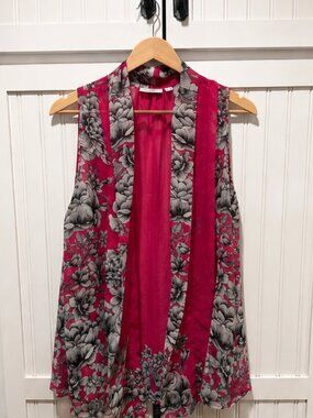 Susan Graver Pink Floral Sheer Open Front Cardigan Vest Size Medium